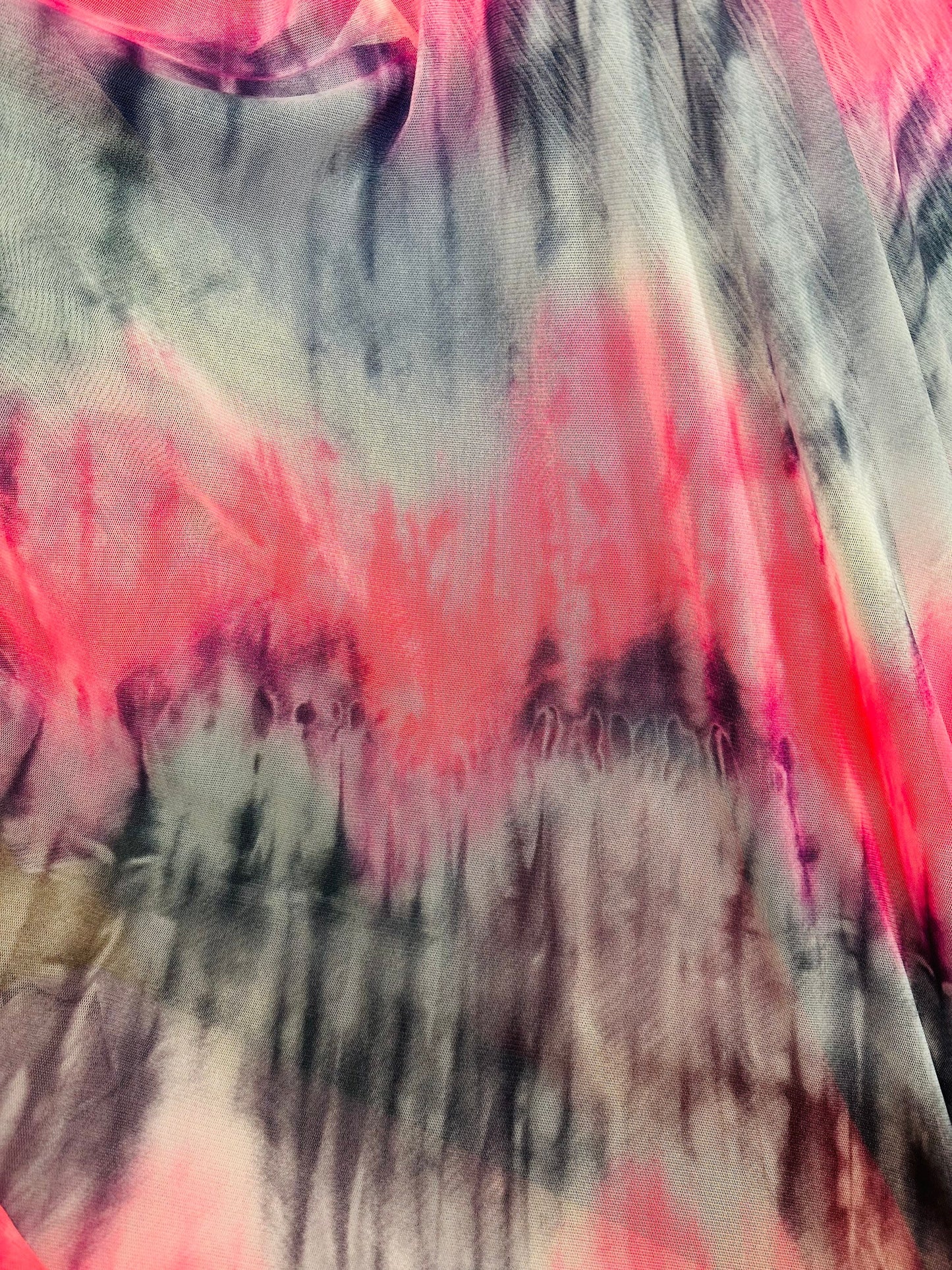 New Tie dye design gray/pink print on power mesh stretch 4-way 58/60” Sold by the YD. Ships Worldwide from Los Angeles California USA.