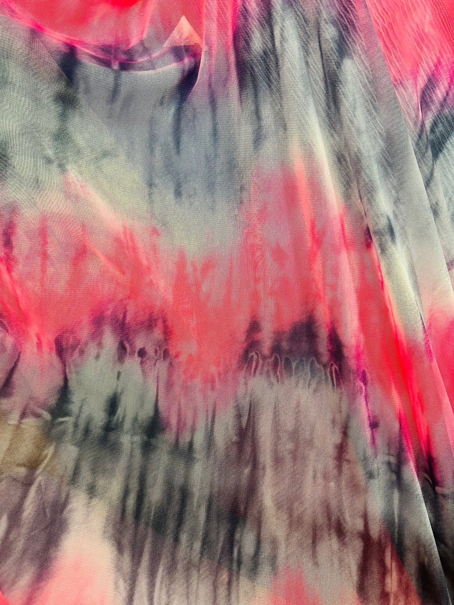 New Tie dye design gray/pink print on power mesh stretch 4-way 58/60” Sold by the YD. Ships Worldwide from Los Angeles California USA.