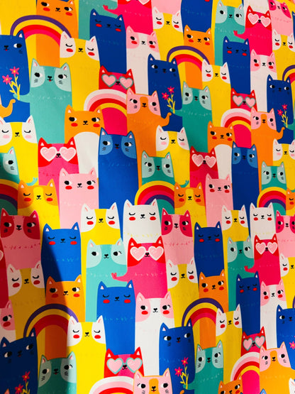 Kitty cat design multicolor print on great quality of Nylon spandex 4-way stretch 58/60” Sold by the YD. Ships worldwide from Los Angeles