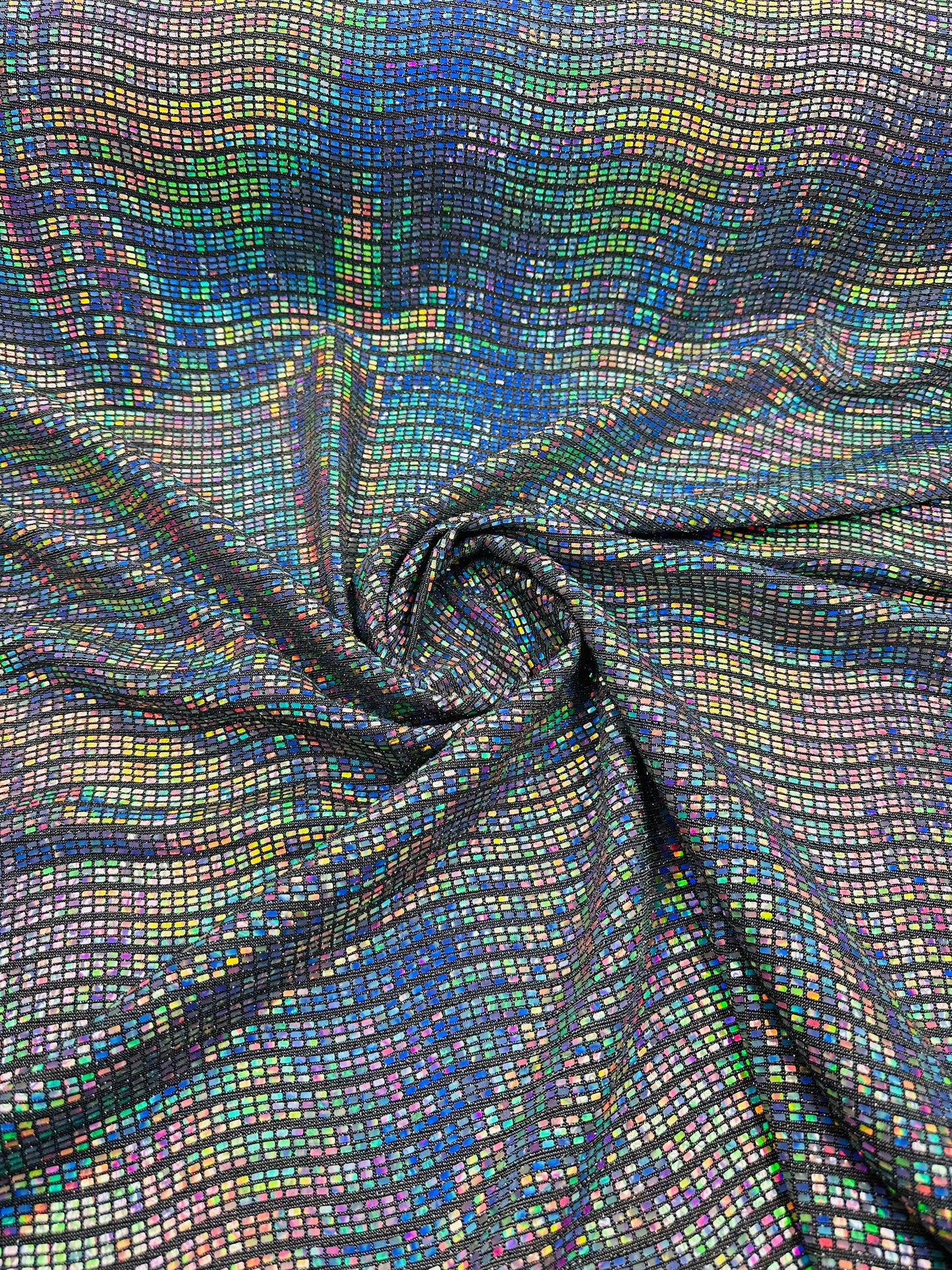 Spectrum Geometric design iridescent silver sequins all over metallic poly spandex 2-way stretch 58/60”