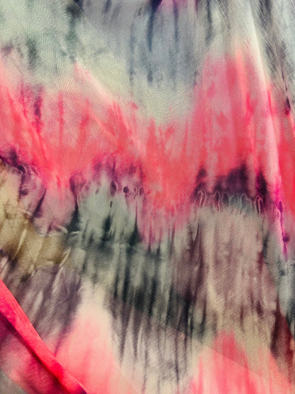 New Tie dye design gray/pink print on power mesh stretch 4-way 58/60” Sold by the YD. Ships Worldwide from Los Angeles California USA.