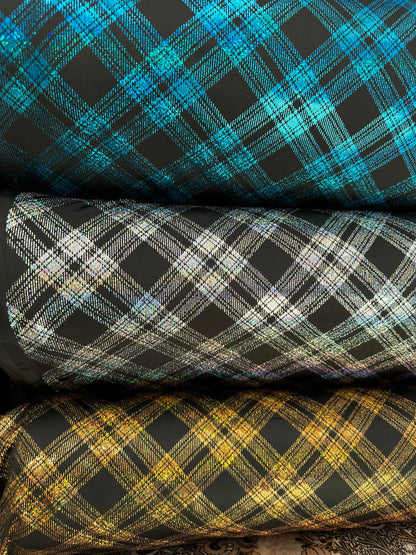 Metallic plaid design on great quality of nylon spandex 4-way stretch 58/60” Sold by the YD. Ships worldwide from Los Angeles California USA