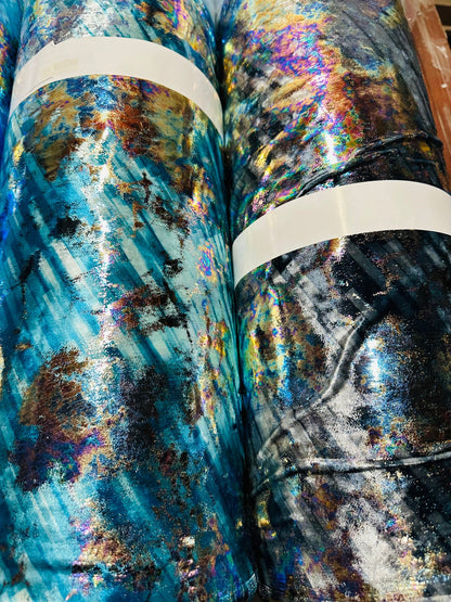 New splatter lava design on great quality of stretch velvet 4-way stretch hologram metallic best quality of stretch velvet 58/60”