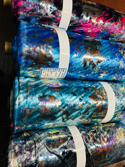 New splatter lava design on great quality of stretch velvet 4-way stretch hologram metallic best quality of stretch velvet 58/60”