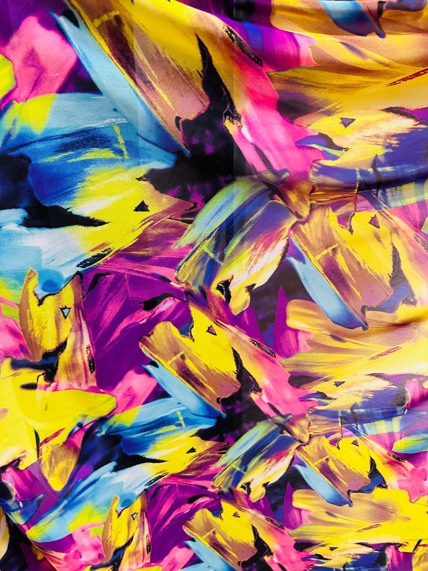 New Abstract design multicolor print on great quality of power mesh nylon spandex 4-way stretch 58/60” Sold by the YD.