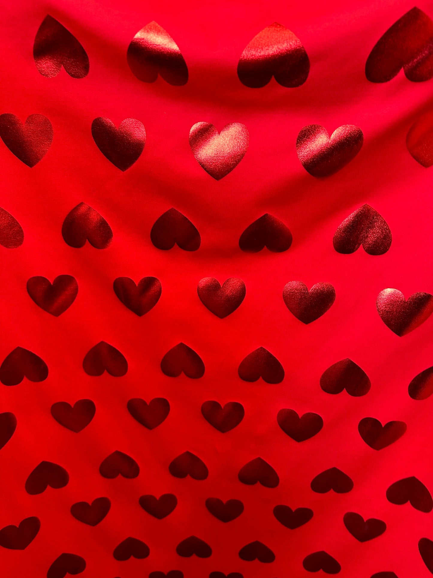 New Love me Hearts design nylon spandex with foil 4-way stretch 58/60” Sold by the YD. Ships worldwide from Los Angeles California USA