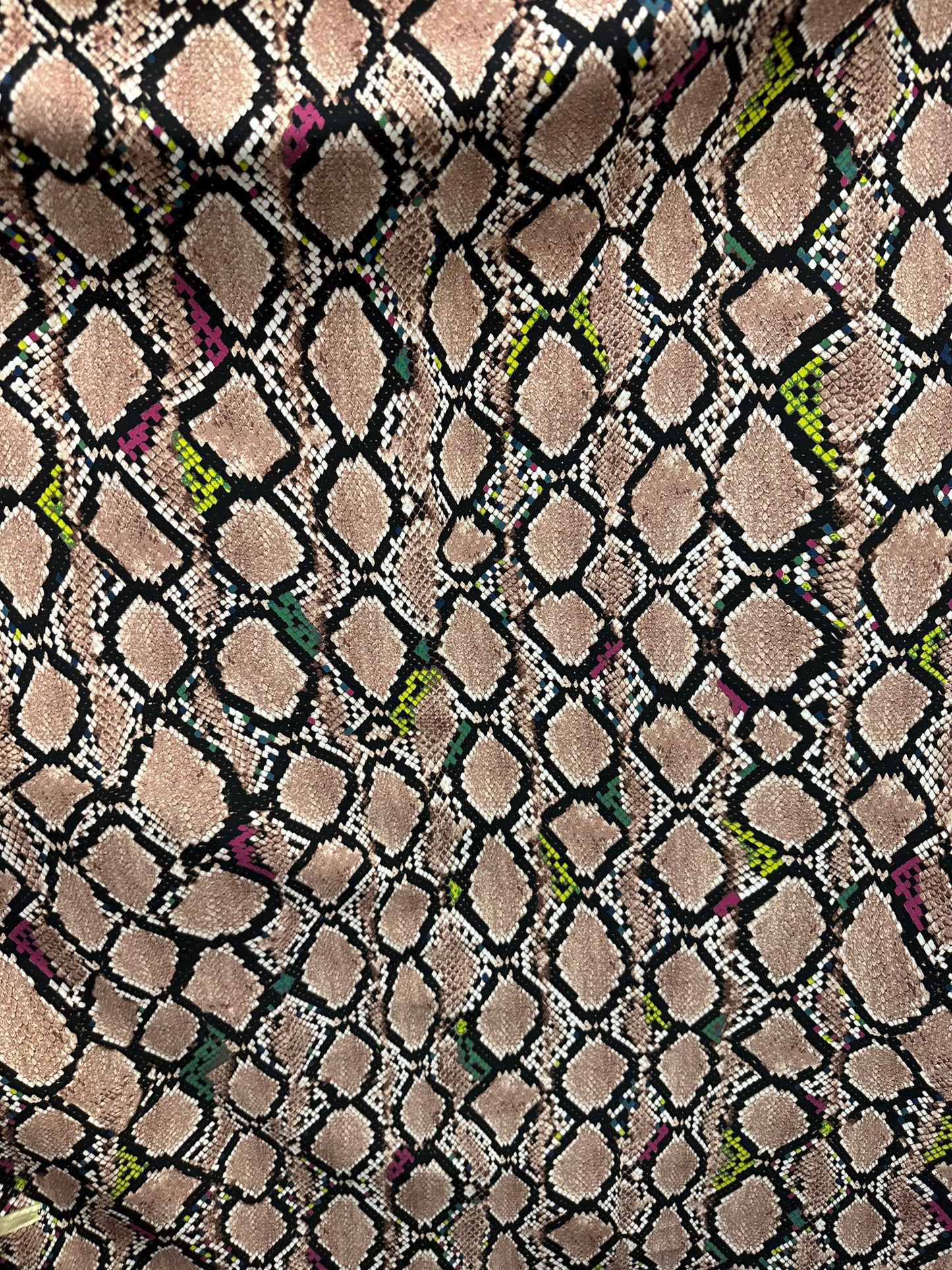 Snake skin design print on best quality of nylon spandex 4-way stretch 58/60” Sold by the YD. Ships worldwide from Los Angeles California US