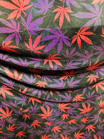 New Marihuana design Black/Purple/Pink print on great quality of stretch velvet 4-way stretch 58/60” Sold by the YD. Ships Worldwide from LA