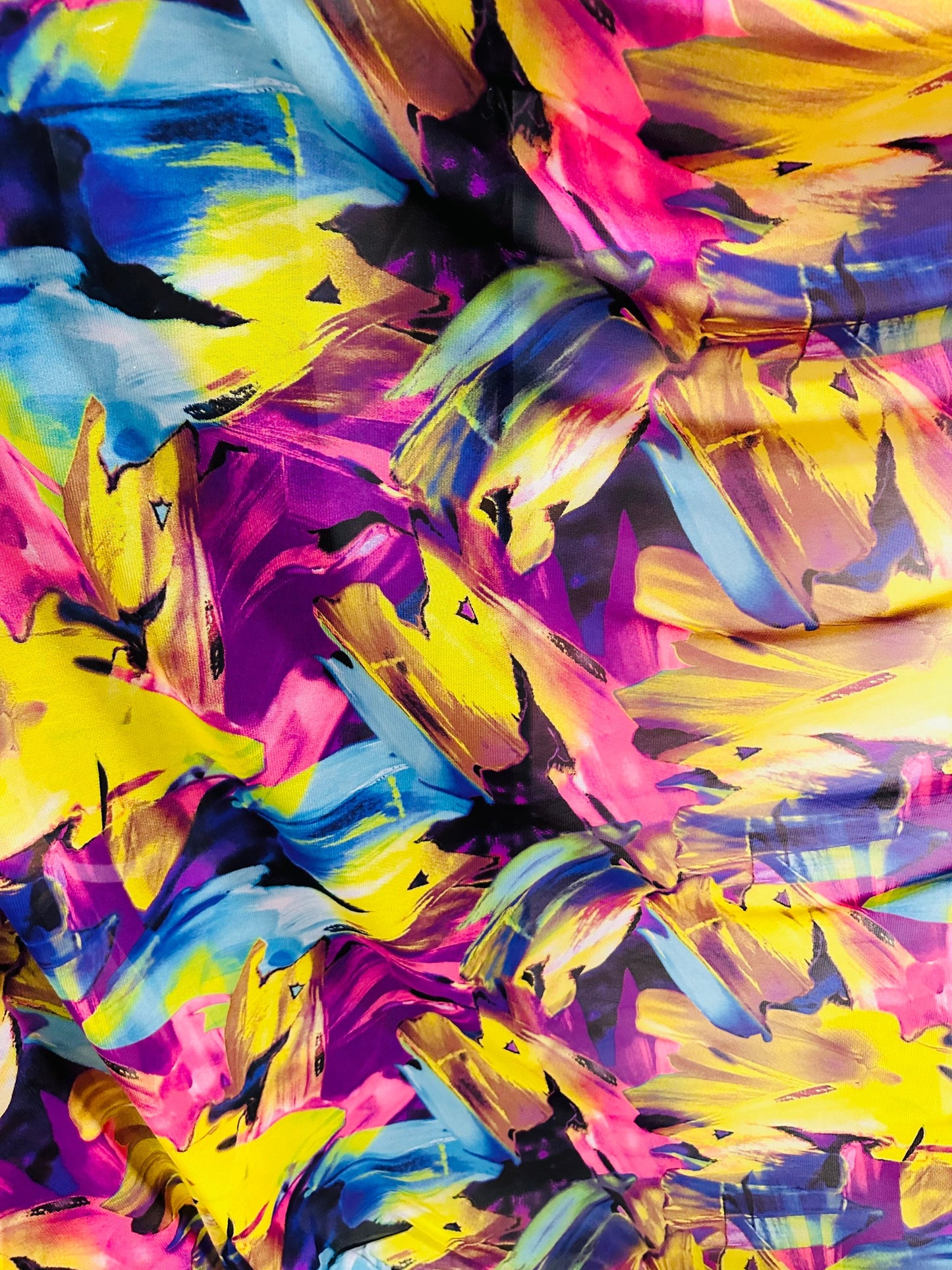 New Abstract design multicolor print on great quality of power mesh nylon spandex 4-way stretch 58/60” Sold by the YD.