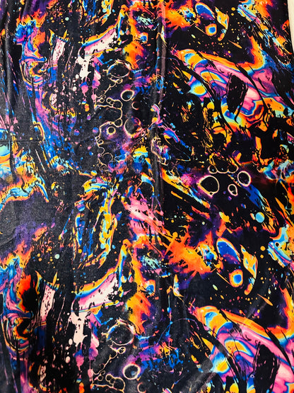 New modern abstract design multicolor print on great quality of stretch velvet 4-way stretch 58/60” Sold by the YD. Ships worldwide from L.A