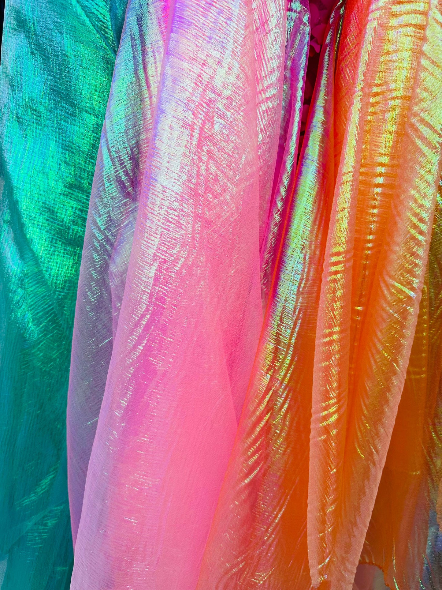 New Iridescent high quality of organza two tone rainbow non stretch 55/57” Sold by the YD. Ships worldwide from Los Angeles California USA