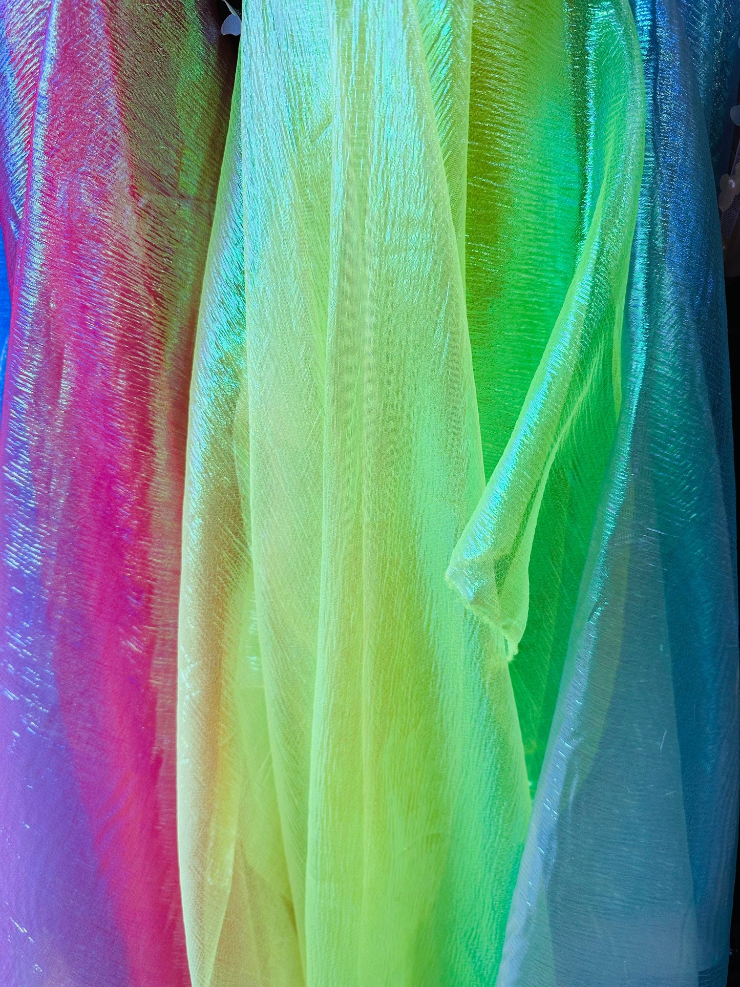 New Iridescent high quality of organza two tone rainbow non stretch 55/57” Sold by the YD. Ships worldwide from Los Angeles California USA