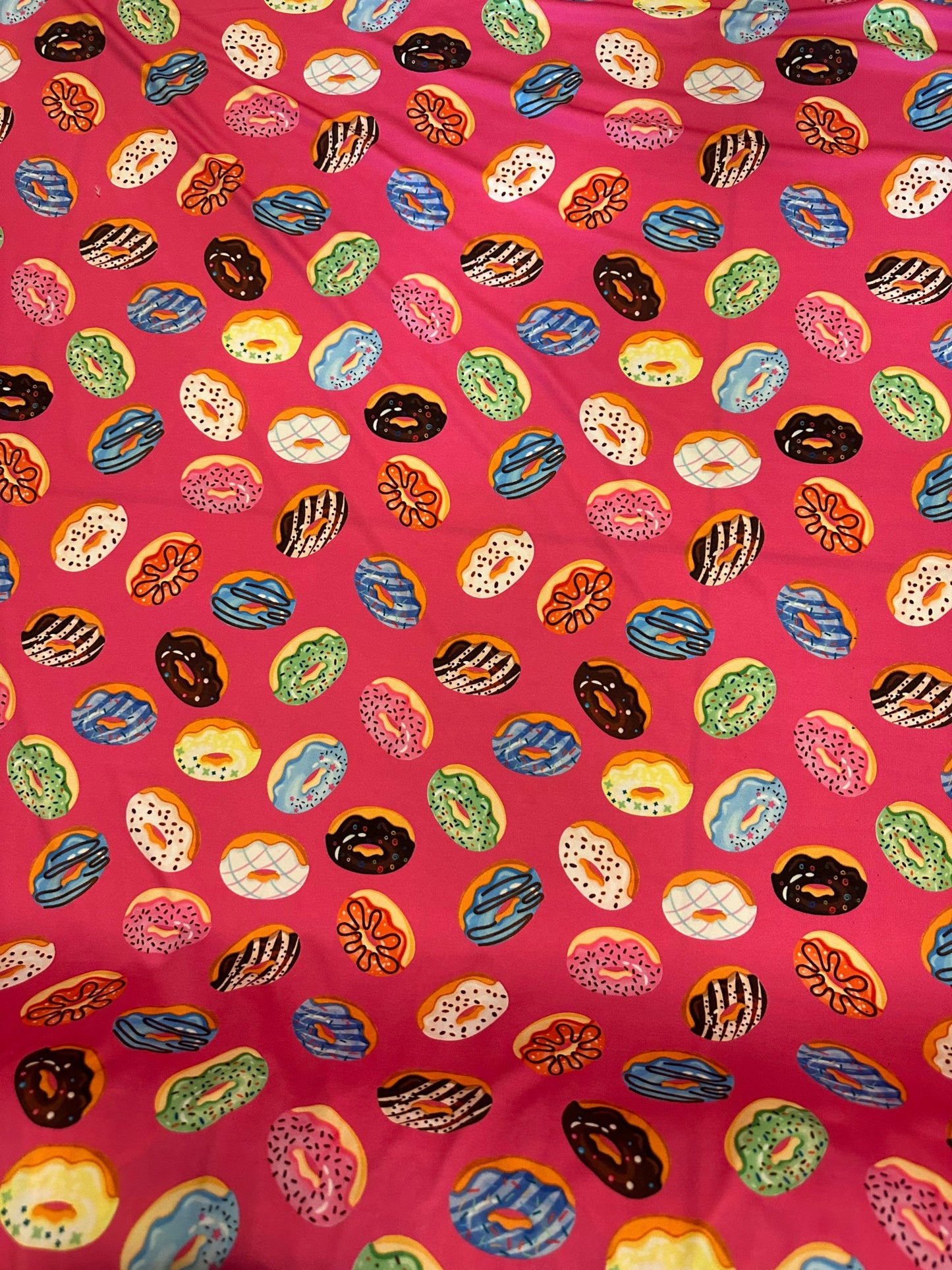 Donuts design Multicolor print on great quality of Nylon spandex 4-way stretch 58/60” Sold by the YD. Ships Worldwide from Los Angeles CA