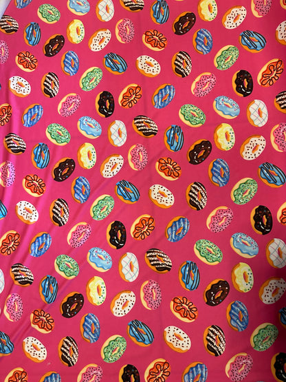 Donuts design Multicolor print on great quality of Nylon spandex 4-way stretch 58/60” Sold by the YD. Ships Worldwide from Los Angeles CA