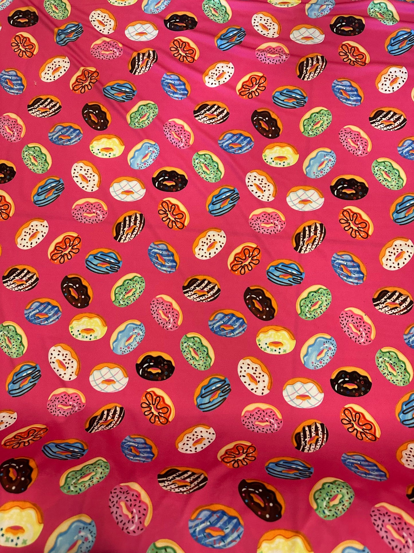 Donuts design Multicolor print on great quality of Nylon spandex 4-way stretch 58/60” Sold by the YD. Ships Worldwide from Los Angeles CA