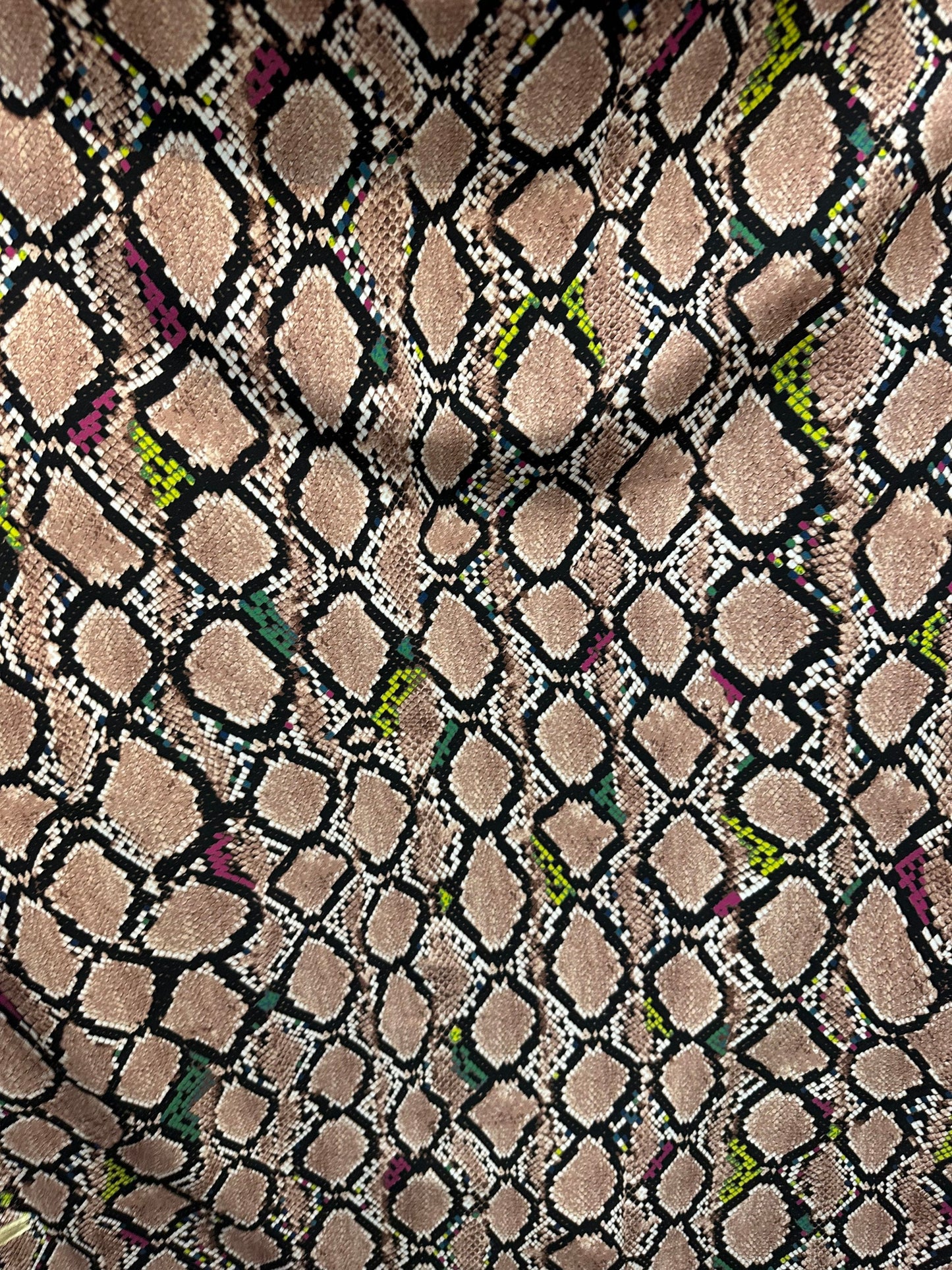 Snake skin design print on best quality of nylon spandex 4-way stretch 58/60” Sold by the YD. Ships worldwide from Los Angeles California US