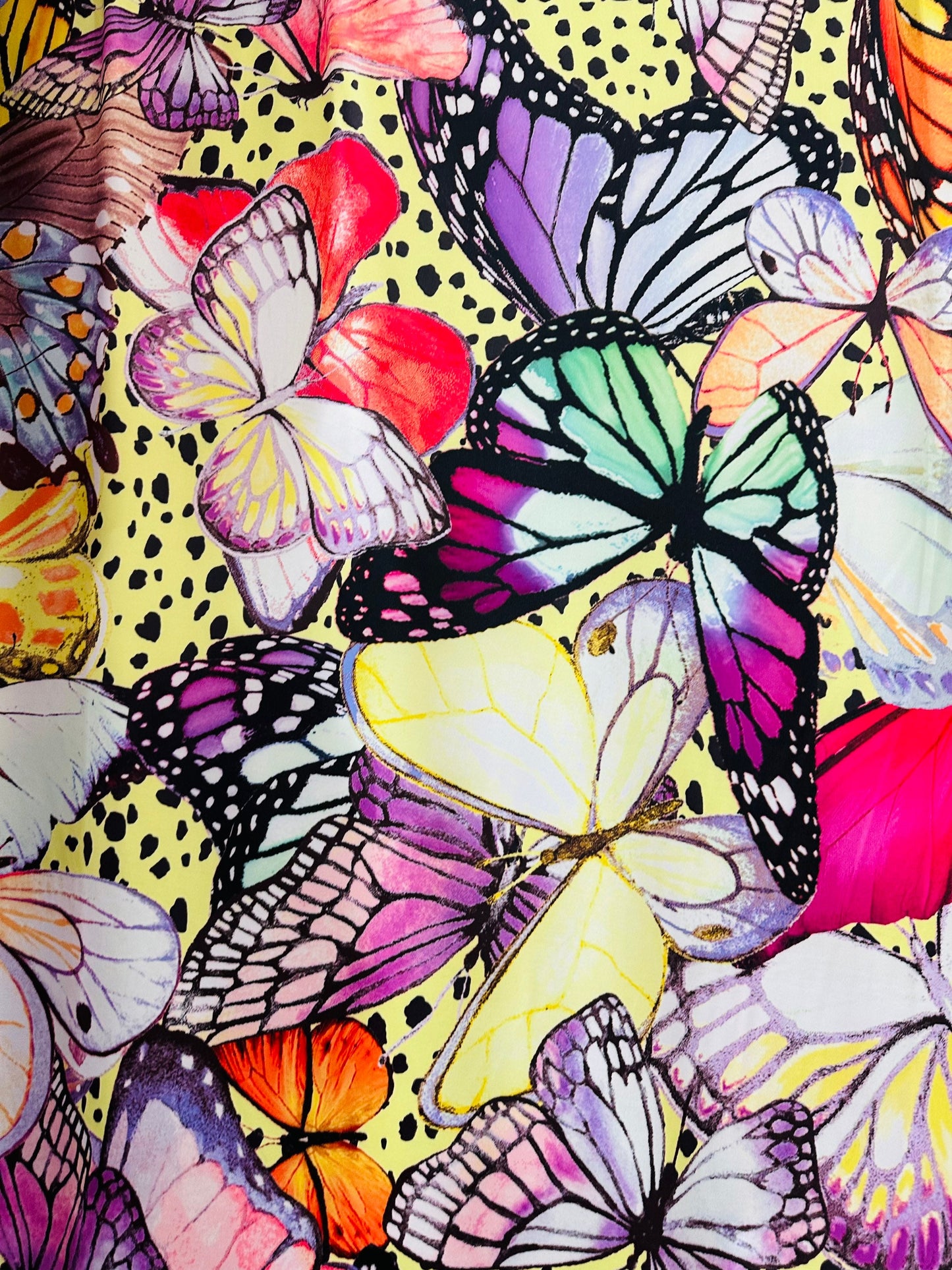 New Butterfly design Multicolor print on great quality of poly spandex 4-way stretch 58/60” Sold by the YD. Ships worldwide from Los Angeles