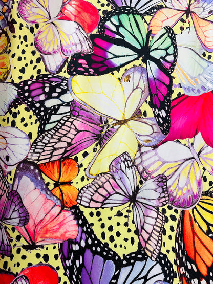 New Butterfly design Multicolor print on great quality of poly spandex 4-way stretch 58/60” Sold by the YD. Ships worldwide from Los Angeles