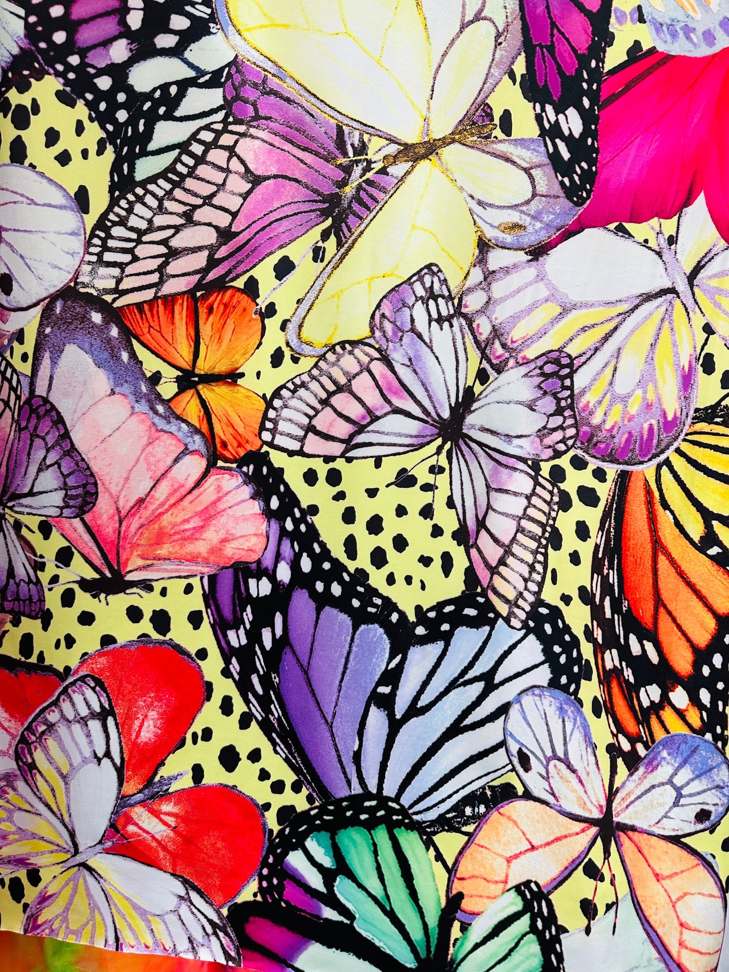 New Butterfly design Multicolor print on great quality of poly spandex 4-way stretch 58/60” Sold by the YD. Ships worldwide from Los Angeles