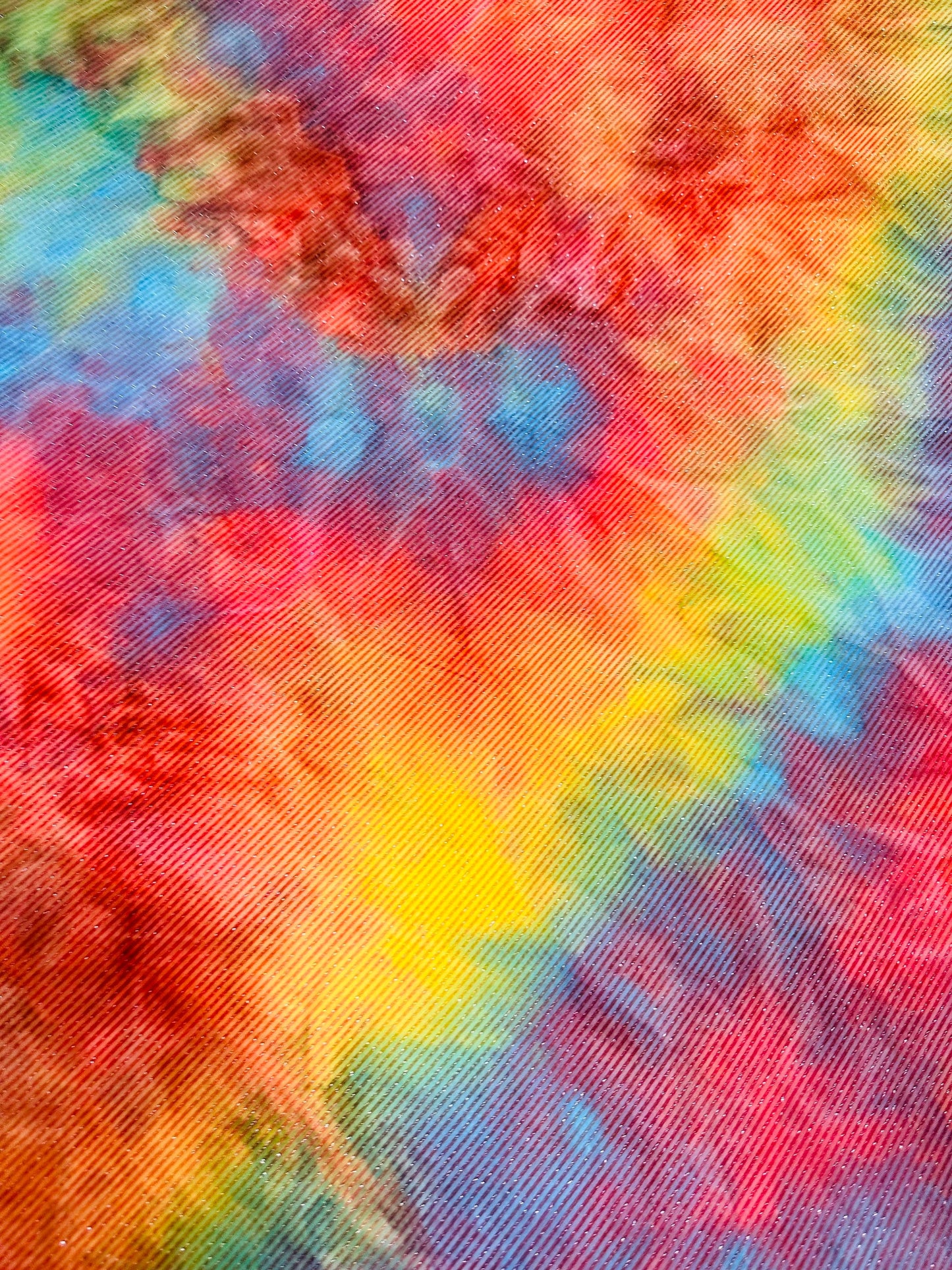 Tie dye rainbow print on great quality of poly spandex 2-way stretch 58/60” Sold by the YD. Ships worldwide from Los Angeles California USA