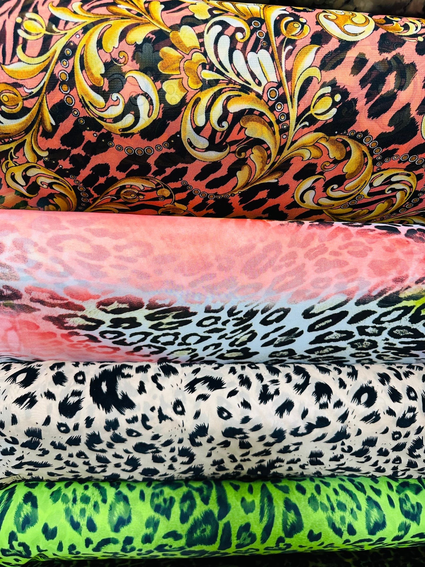 Exotic animal print various designs print on power mesh 4-way stretch 58/60” Sold by the YD. Ships worldwide from Los Angeles California USA