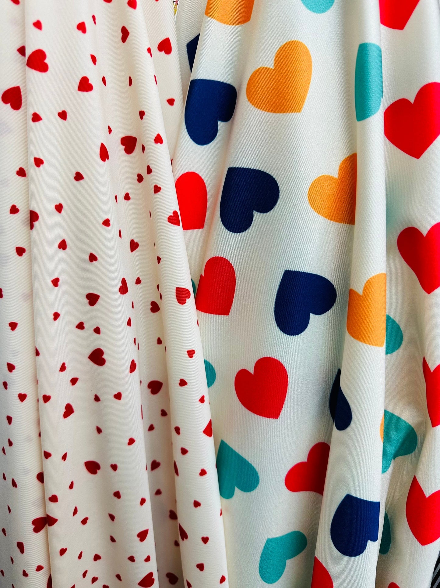 Love me Hearts design print on great quality of nylon spandex 4-way stretch 58/60” Sold by the YD. Ships worldwide from L.A CA