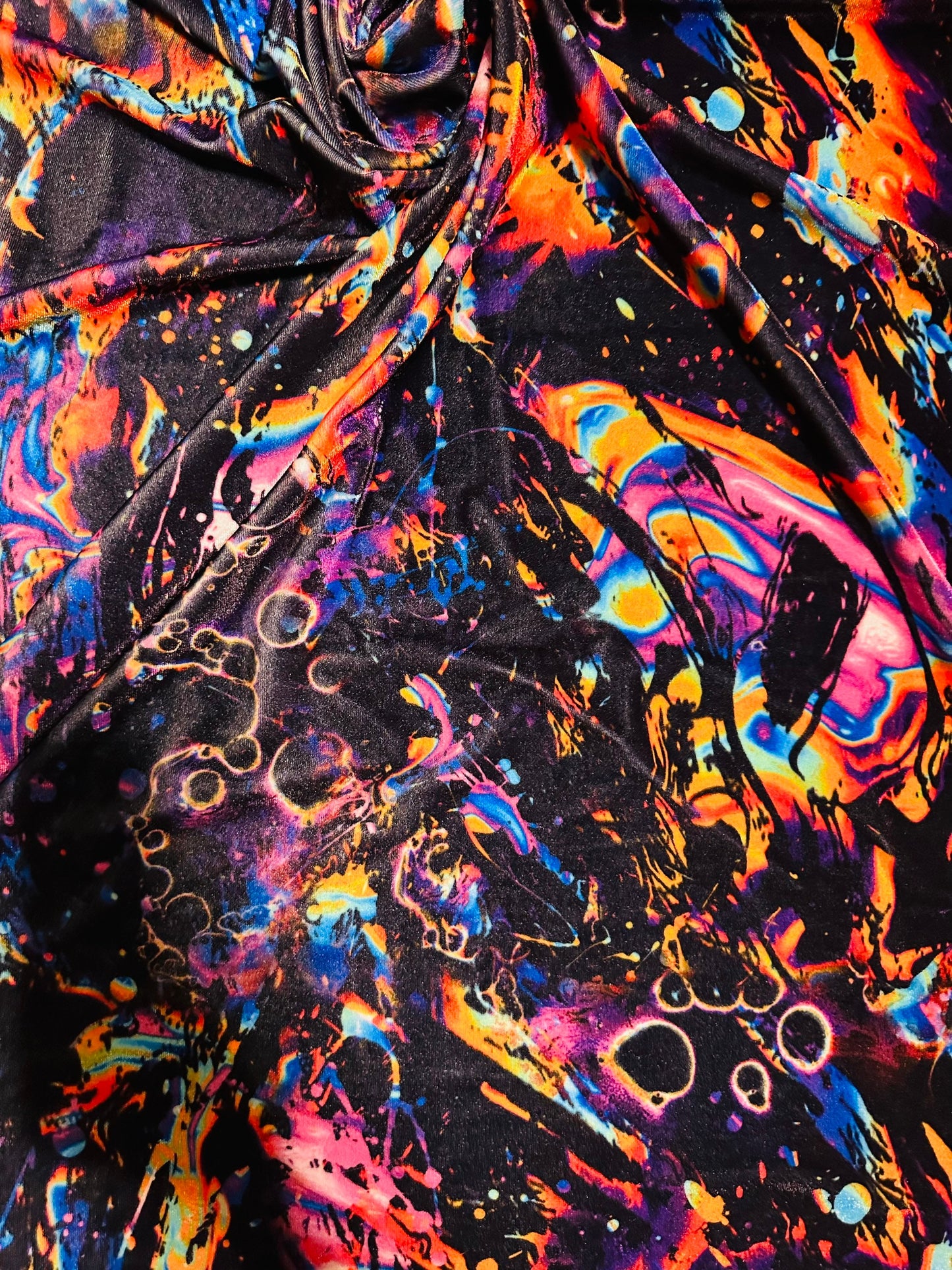 New modern abstract design multicolor print on great quality of stretch velvet 4-way stretch 58/60” Sold by the YD. Ships worldwide from L.A