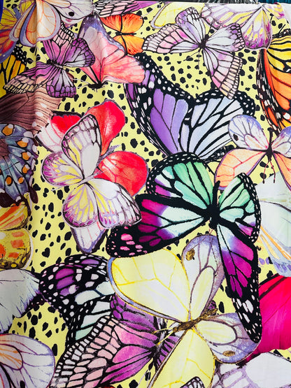 New Butterfly design Multicolor print on great quality of poly spandex 4-way stretch 58/60” Sold by the YD. Ships worldwide from Los Angeles