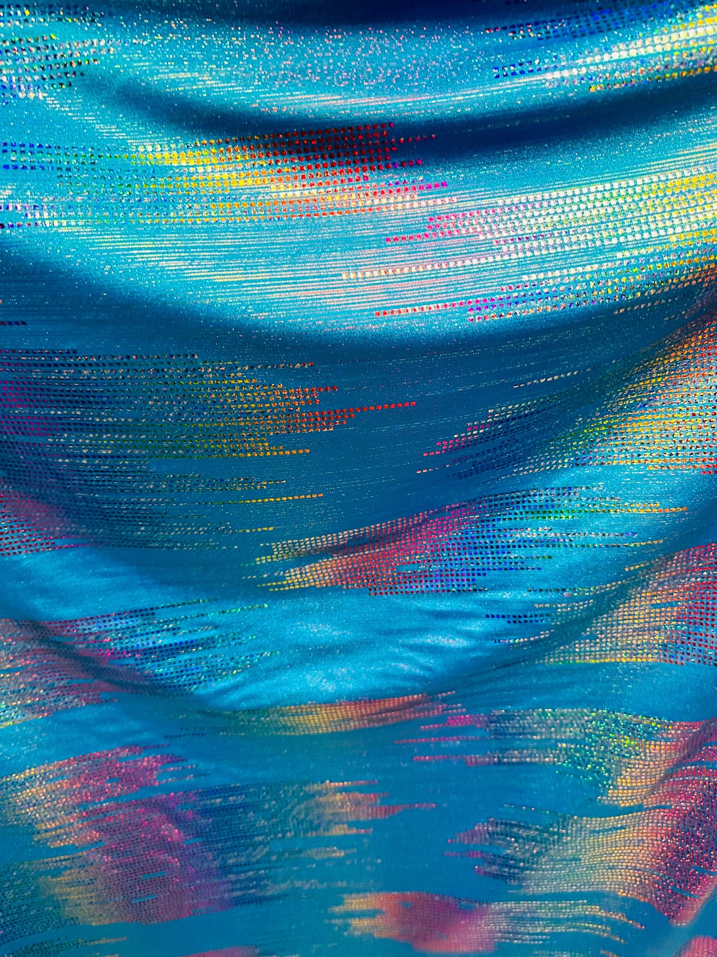 Abstract digital design metallic hologram nylon spandex 4-way stretch 58/60” Sold by the YD. Ships worldwide from Los Angeles California USA