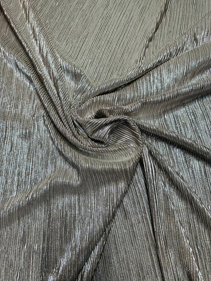 New accordion metallic pleated poly spandex blush/Silver 2-way Stretch 58/60” Sold by the YD. Ships Worldwide from Los Angeles California