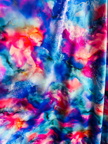 New tie dye abstract design print on best quit nylon spandex 4-way stretch 58/60” Sold by the YD. Ships worldwide from L.A