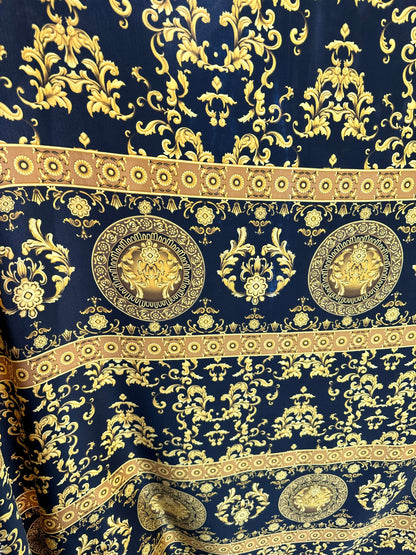 Luxury Fashion Brand design Black/Gold print on high quality of silky charmeuse satin 2-way stretch 58/60” Sold by the YD.