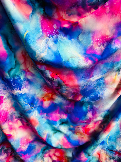 New tie dye abstract design print on best quit nylon spandex 4-way stretch 58/60” Sold by the YD. Ships worldwide from L.A