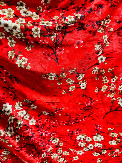 New Luxury stretch velvet Red/Multicolor Blend silk 4-way stretch 50/52” Sold by the YD. Ships Worldwide from Los Angeles California USA.