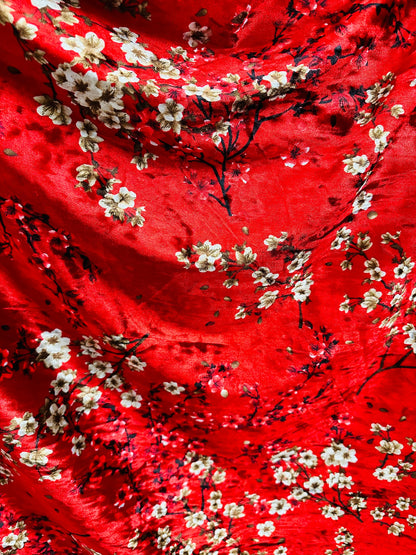 New Luxury stretch velvet Red/Multicolor Blend silk 4-way stretch 50/52” Sold by the YD. Ships Worldwide from Los Angeles California USA.