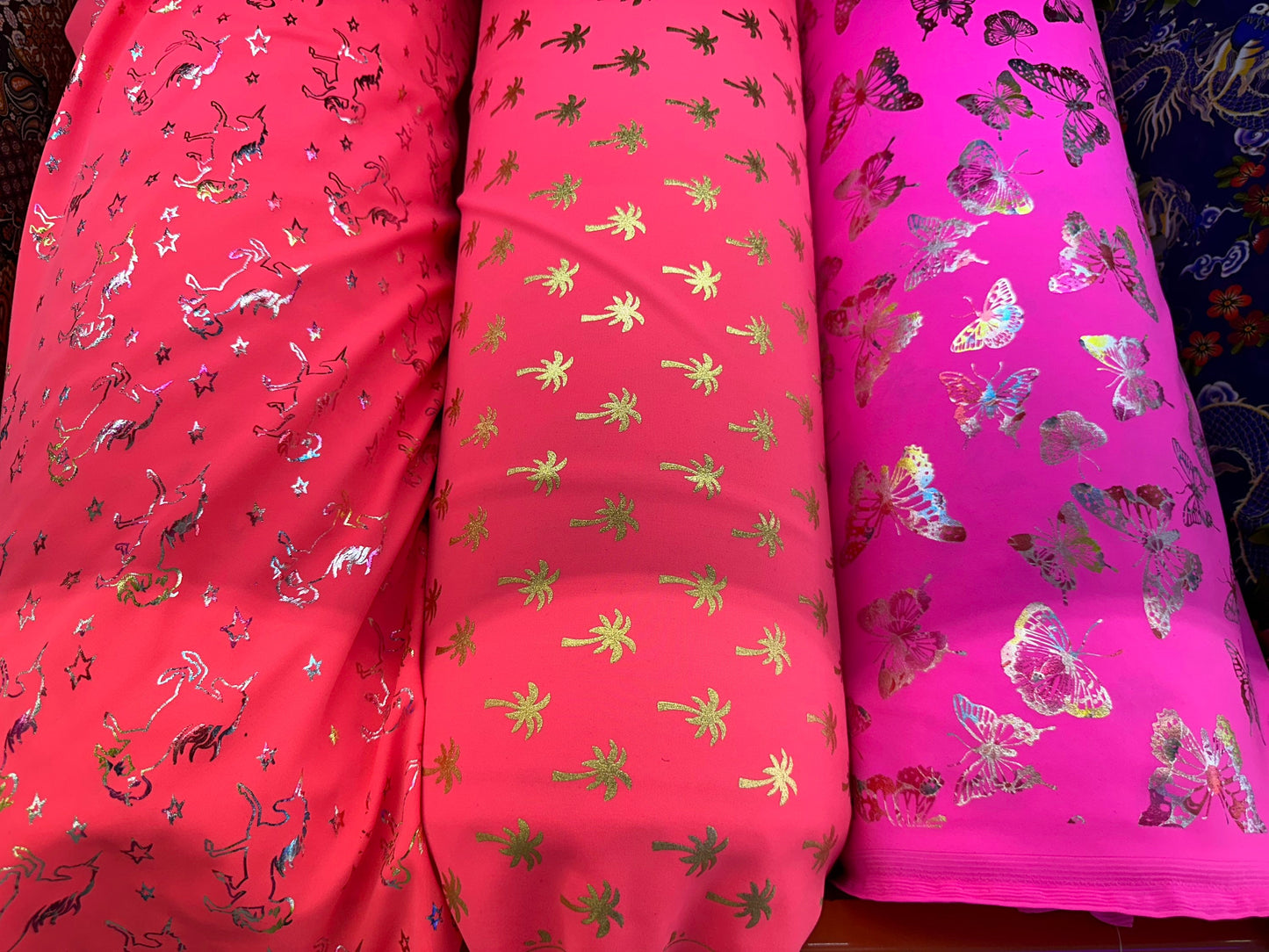 New Fabrics multiple design high quality of nylon spandex with foil best quality in the market 4-way stretch 58/60”