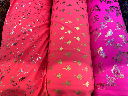 New Fabrics multiple design high quality of nylon spandex with foil best quality in the market 4-way stretch 58/60”