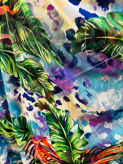 Electric tropical design print on great quality of nylon power mesh 4-way stretch 58/60”