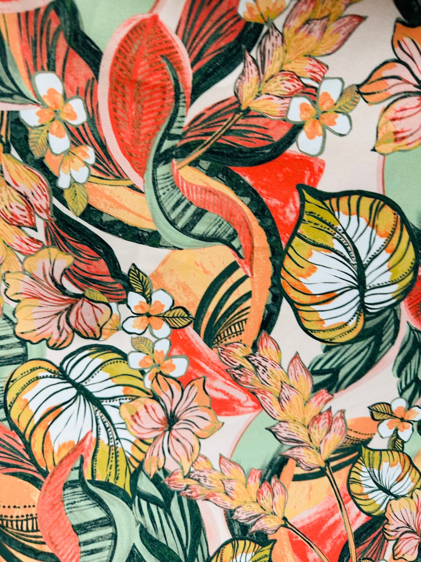 Tropical Leaves design print on great quality of nylon spandex 4-way stretch 58/60”