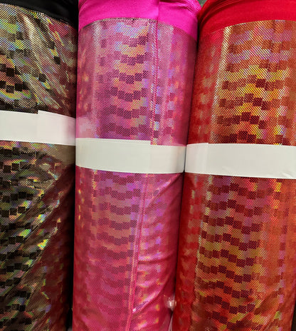 New 3D Geometric hologram metallic nylon spandex 4-way stretch 58/60” Sold by the YD. Ships worldwide from Los Angeles California USA