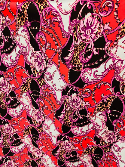 New Brand fashion design Lavender/Red print on great quality of nylon spandex 4-way stretch 58/60” Sold by the YD. Ships Worldwide From LA