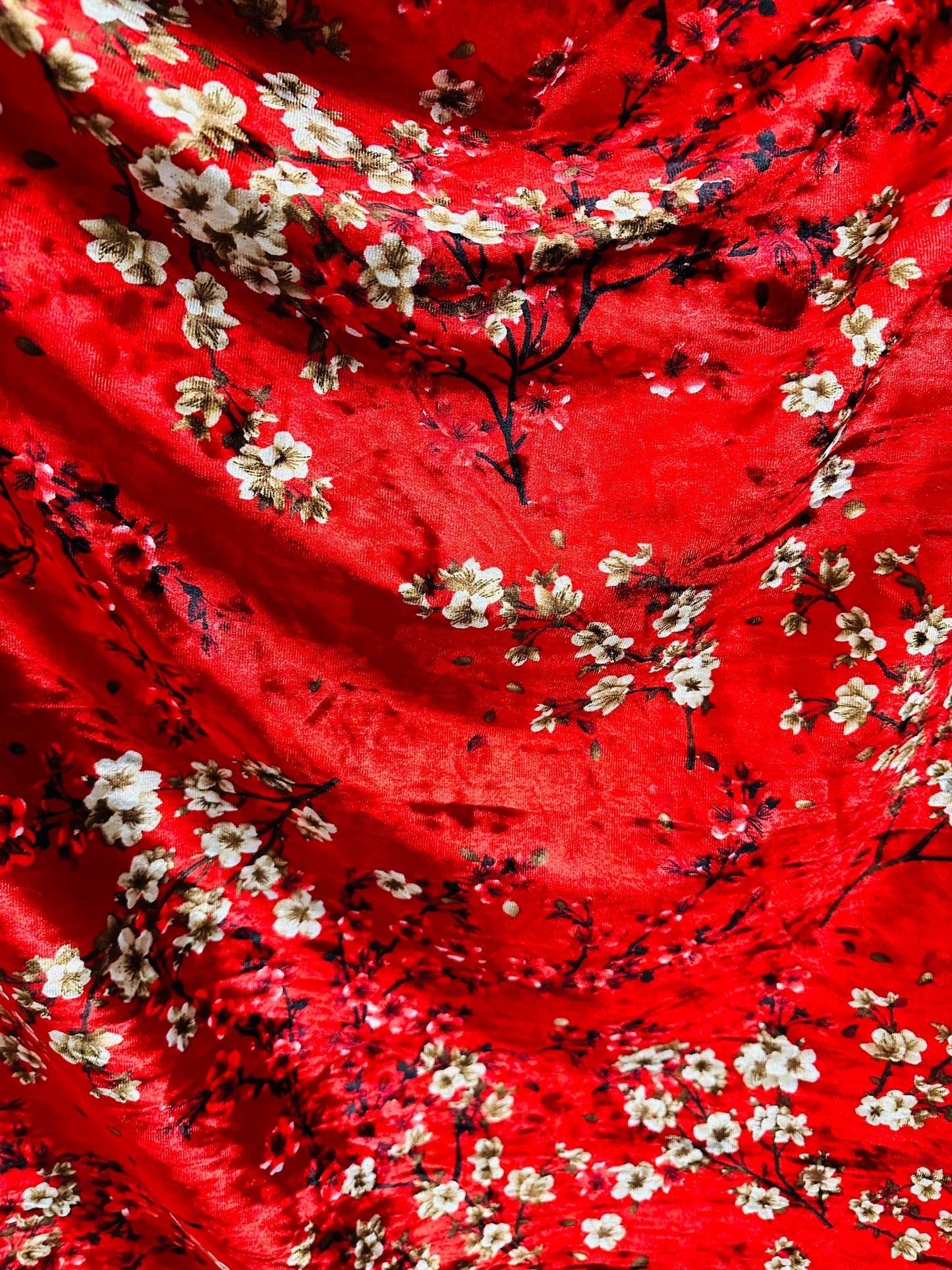 New Luxury stretch velvet Red/Multicolor Blend silk 4-way stretch 50/52” Sold by the YD. Ships Worldwide from Los Angeles California USA.