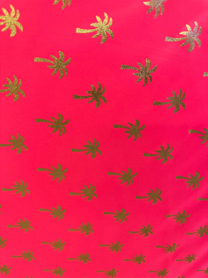 New Palm tree design metallic nylon spandex best quality in the market 4-way stretch 58/60” Sold by the YD.