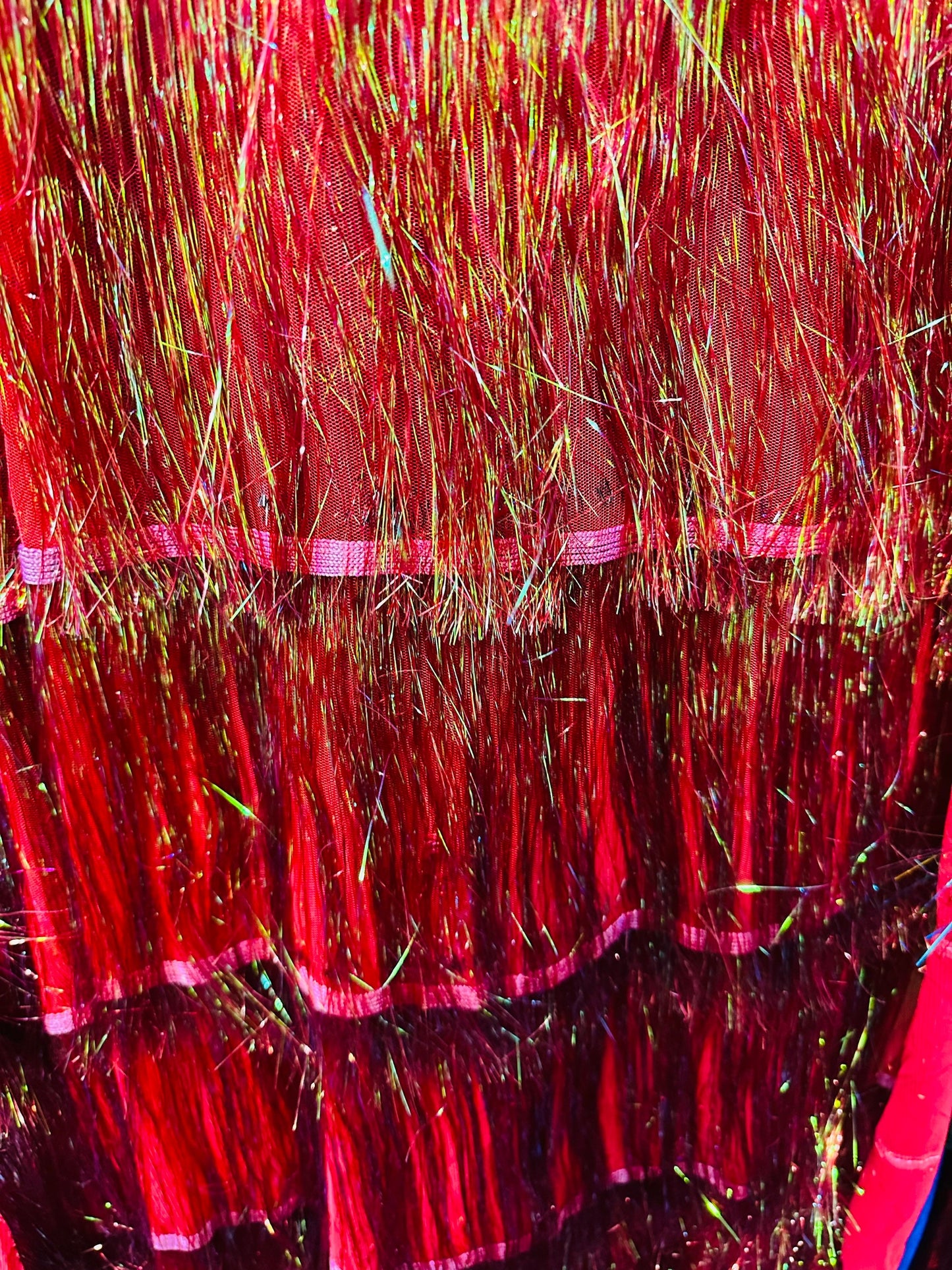 Luxury Tinsel foil Fringe embroidered on stretch mesh 4-way stretch 58/60” Sold by the YD.