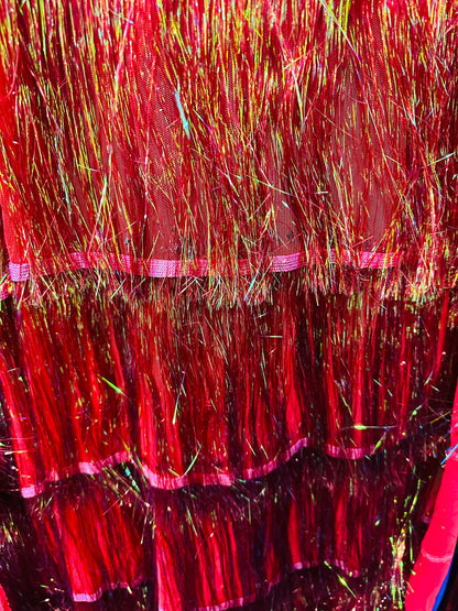 Luxury Tinsel foil Fringe embroidered on stretch mesh 4-way stretch 58/60” Sold by the YD.