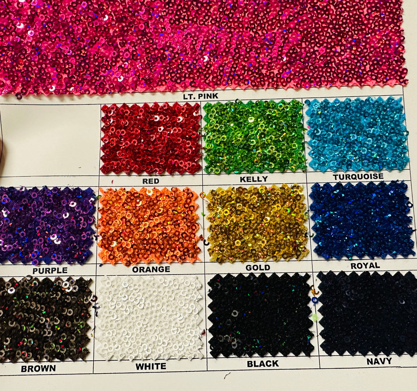 Luxury 3D sequins embroidered on spandex base 4-way stretch 58/60” Sold by the YD.