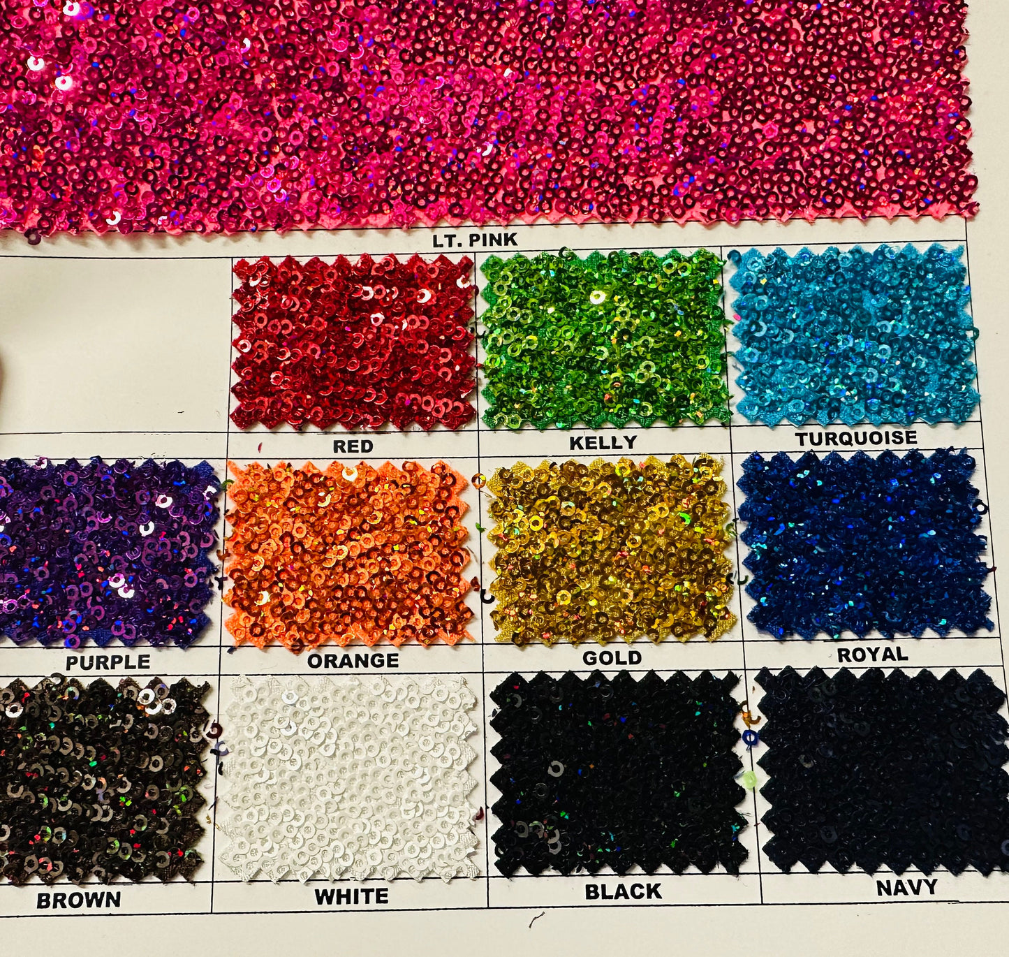 Luxury 3D sequins embroidered on spandex base 4-way stretch 58/60” Sold by the YD.