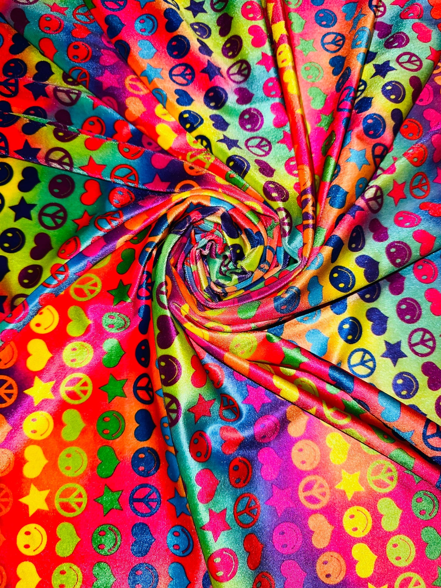 Love & Peace  Luxury design multicolor print on best quality of stretch velvet 4-way stretch 58/60” High quality fabrics