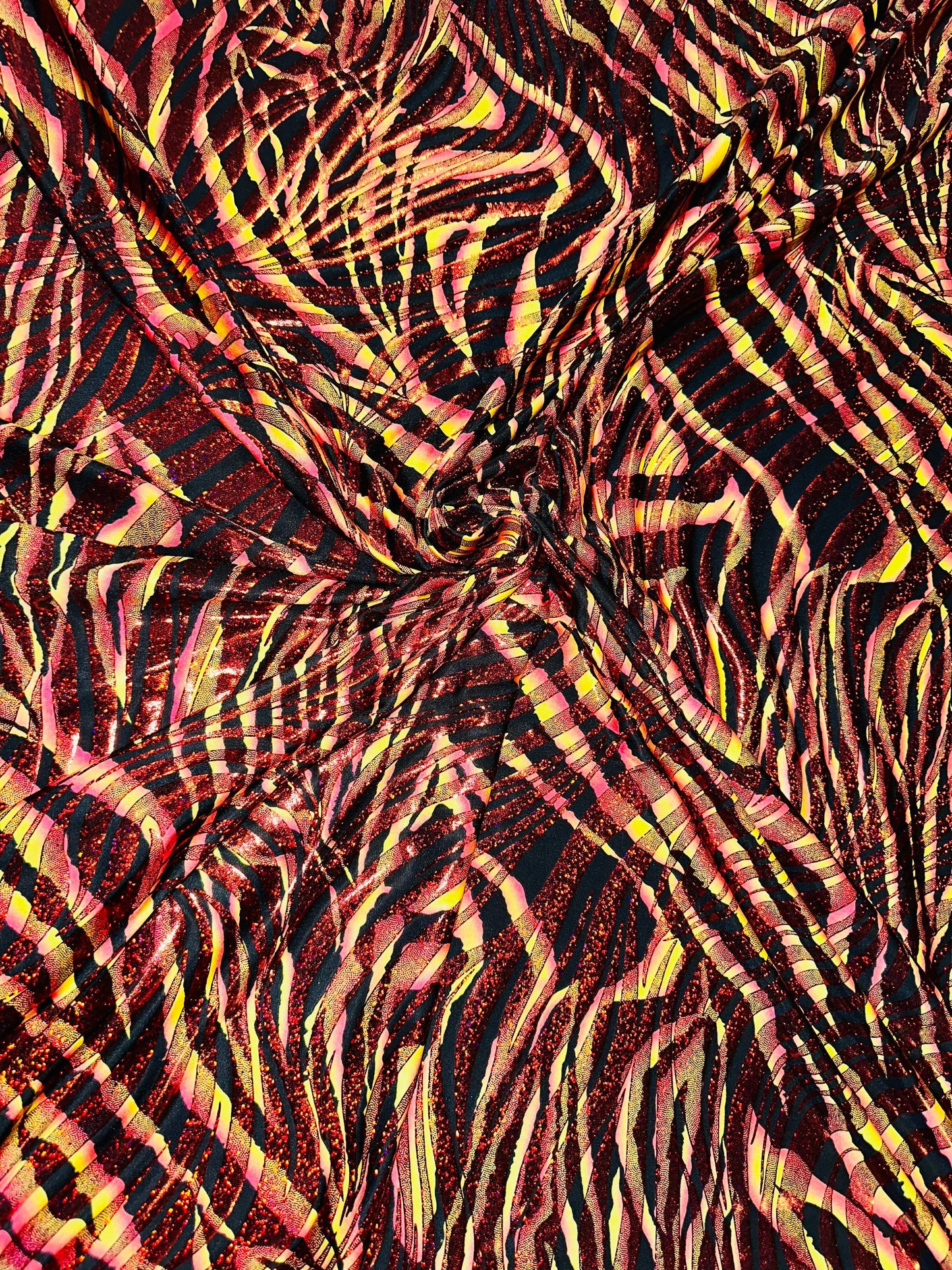 New Abstract Tiger design hologram metallic nylon spandex 4-way stretch 58/60” Sold by the YD.