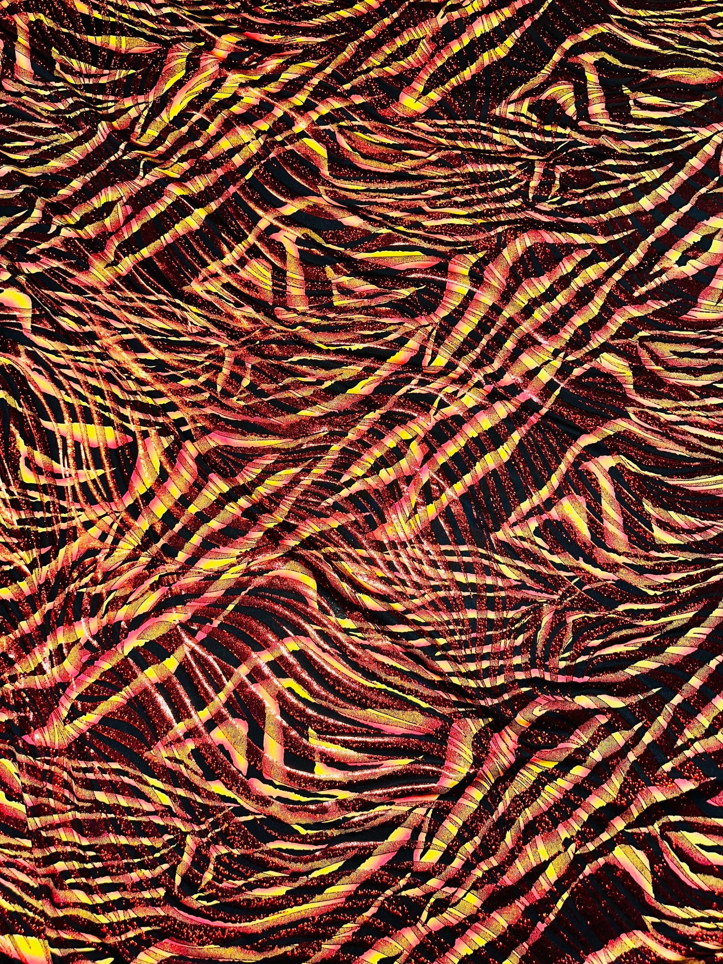 New Abstract Tiger design hologram metallic nylon spandex 4-way stretch 58/60” Sold by the YD.